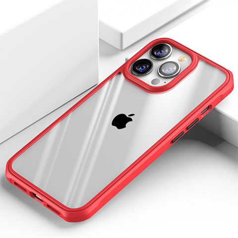 Silikon Schutzhülle Rahmen Tasche Hülle Durchsichtig Transparent Spiegel M03 für Apple iPhone 15 Pro Max Rot
