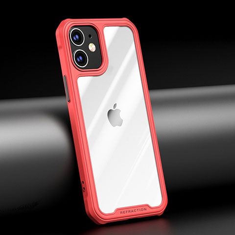 Silikon Schutzhülle Rahmen Tasche Hülle Durchsichtig Transparent Spiegel M04 für Apple iPhone 12 Mini Rot