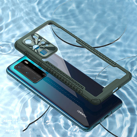 Silikon Schutzhülle Rahmen Tasche Hülle Durchsichtig Transparent Spiegel N04 für Huawei P40 Pro Nachtgrün