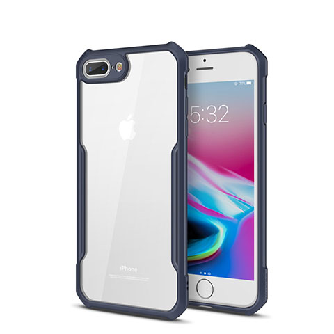 Silikon Schutzhülle Rahmen Tasche Hülle Durchsichtig Transparent Spiegel P01 für Apple iPhone 7 Plus Blau