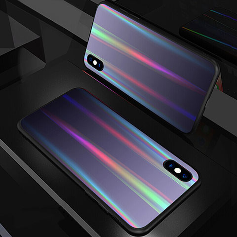 Silikon Schutzhülle Rahmen Tasche Hülle Spiegel Farbverlauf Regenbogen A01 für Apple iPhone Xs Max Schwarz