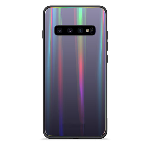 Silikon Schutzhülle Rahmen Tasche Hülle Spiegel Farbverlauf Regenbogen A02 für Samsung Galaxy S10 Plus Schwarz