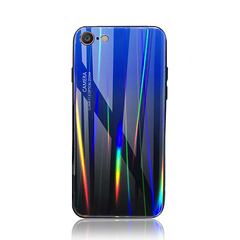 Silikon Schutzhülle Rahmen Tasche Hülle Spiegel Farbverlauf Regenbogen für Apple iPhone SE (2020) Blau