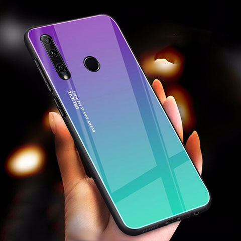 Silikon Schutzhülle Rahmen Tasche Hülle Spiegel Farbverlauf Regenbogen für Huawei Honor 20 Lite Cyan