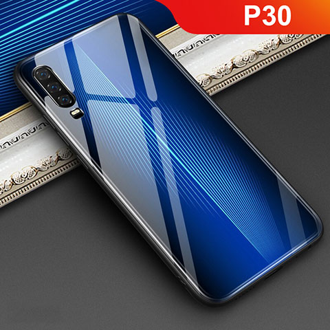 Silikon Schutzhülle Rahmen Tasche Hülle Spiegel Farbverlauf Regenbogen für Huawei P30 Blau