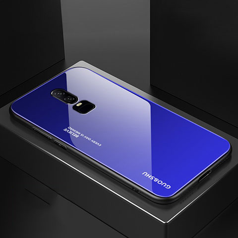 Silikon Schutzhülle Rahmen Tasche Hülle Spiegel Farbverlauf Regenbogen für OnePlus 6 Blau