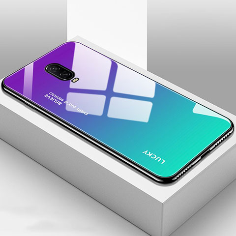 Silikon Schutzhülle Rahmen Tasche Hülle Spiegel Farbverlauf Regenbogen für OnePlus 6T Cyan