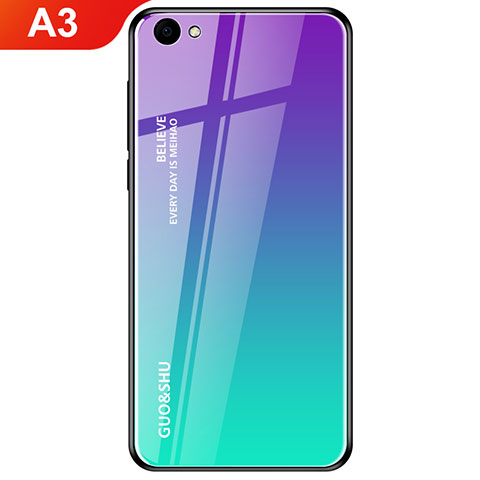 Silikon Schutzhülle Rahmen Tasche Hülle Spiegel Farbverlauf Regenbogen für Oppo A3 Cyan