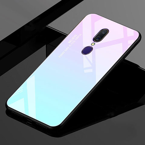 Silikon Schutzhülle Rahmen Tasche Hülle Spiegel Farbverlauf Regenbogen für Oppo A9 Cyan