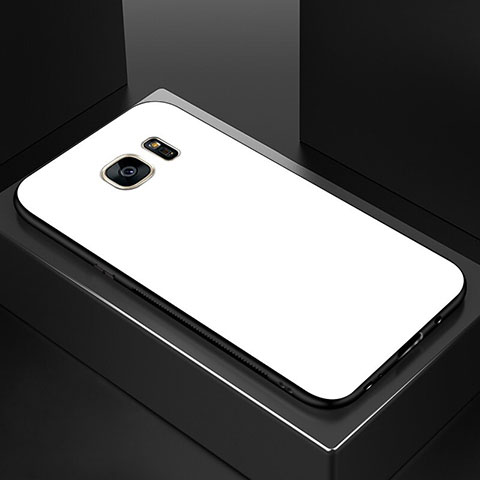 Silikon Schutzhülle Rahmen Tasche Hülle Spiegel Farbverlauf Regenbogen für Samsung Galaxy S7 Edge G935F Weiß