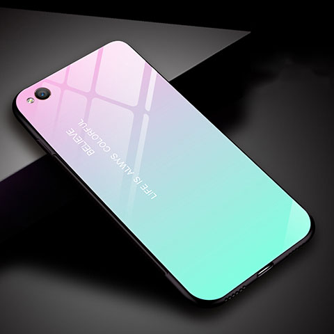 Silikon Schutzhülle Rahmen Tasche Hülle Spiegel Farbverlauf Regenbogen für Xiaomi Redmi Go Cyan