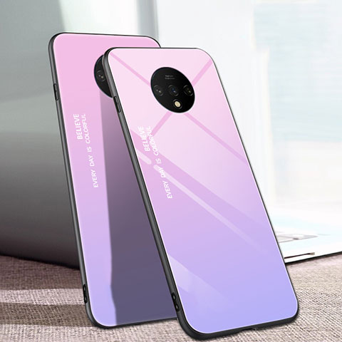 Silikon Schutzhülle Rahmen Tasche Hülle Spiegel Farbverlauf Regenbogen H01 für OnePlus 7T Rosa