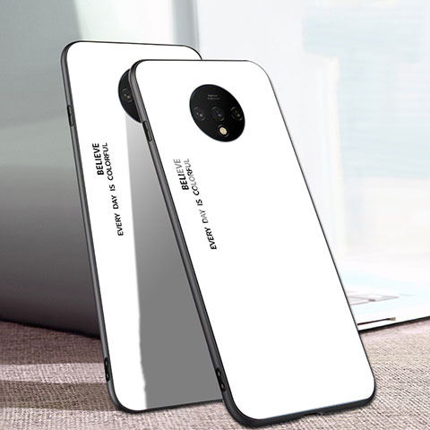 Silikon Schutzhülle Rahmen Tasche Hülle Spiegel Farbverlauf Regenbogen H01 für OnePlus 7T Weiß