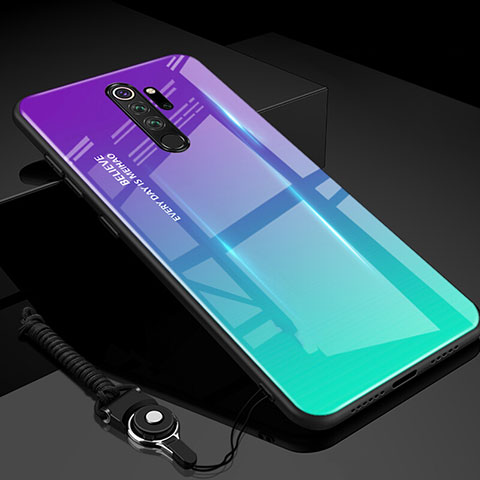 Silikon Schutzhülle Rahmen Tasche Hülle Spiegel Farbverlauf Regenbogen H01 für Xiaomi Redmi Note 8 Pro Cyan