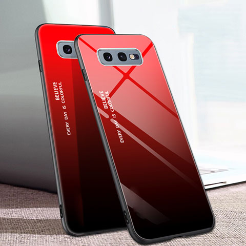 Silikon Schutzhülle Rahmen Tasche Hülle Spiegel Farbverlauf Regenbogen H02 für Samsung Galaxy S10e Rot