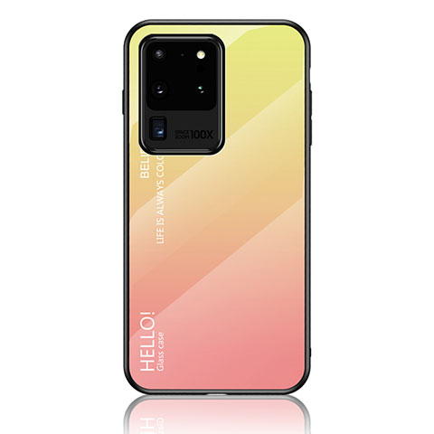 Silikon Schutzhülle Rahmen Tasche Hülle Spiegel Farbverlauf Regenbogen LS1 für Samsung Galaxy S20 Ultra 5G Gelb