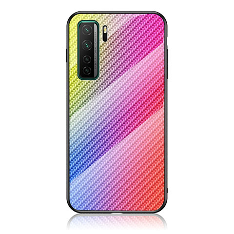 Silikon Schutzhülle Rahmen Tasche Hülle Spiegel Farbverlauf Regenbogen LS2 für Huawei Nova 7 SE 5G Rosa
