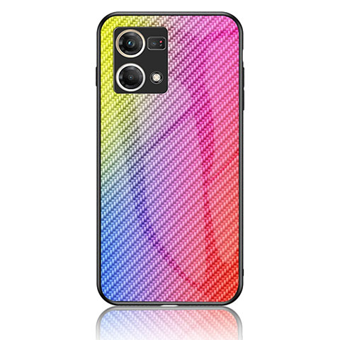 Silikon Schutzhülle Rahmen Tasche Hülle Spiegel Farbverlauf Regenbogen LS2 für Oppo Reno7 4G Rosa