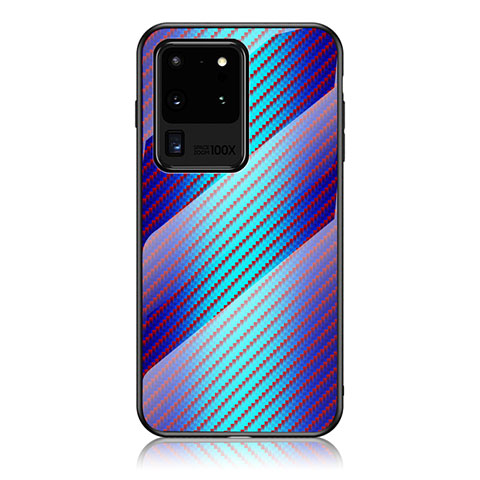 Silikon Schutzhülle Rahmen Tasche Hülle Spiegel Farbverlauf Regenbogen LS2 für Samsung Galaxy S20 Ultra Blau