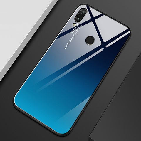 Silikon Schutzhülle Rahmen Tasche Hülle Spiegel Farbverlauf Regenbogen M01 für Huawei Enjoy 9 Plus Blau