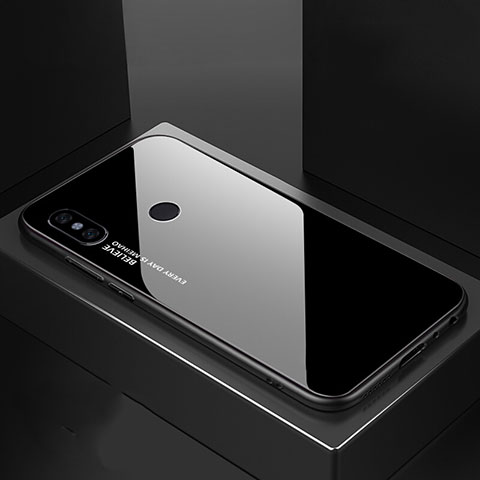 Silikon Schutzhülle Rahmen Tasche Hülle Spiegel Farbverlauf Regenbogen M01 für Xiaomi Mi A2 Schwarz