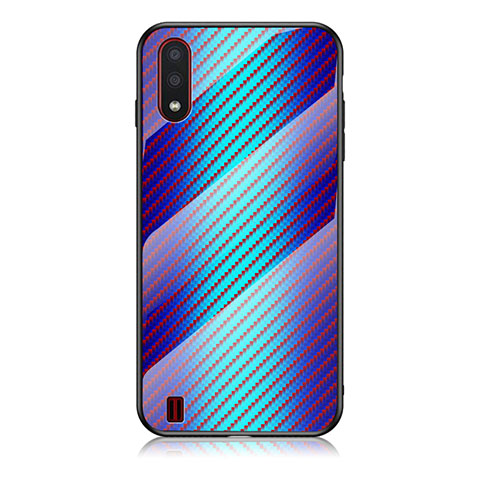 Silikon Schutzhülle Rahmen Tasche Hülle Spiegel Farbverlauf Regenbogen M02 für Samsung Galaxy A01 SM-A015 Blau