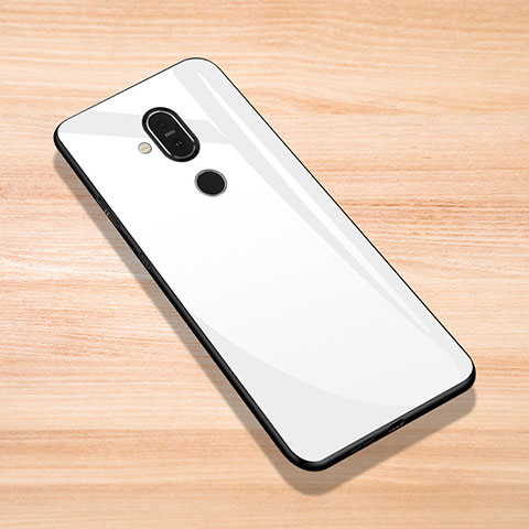 Silikon Schutzhülle Rahmen Tasche Hülle Spiegel für Nokia 7.1 Plus Weiß