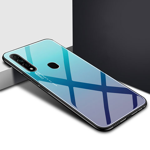 Silikon Schutzhülle Rahmen Tasche Hülle Spiegel für Oppo A8 Hellblau