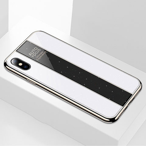 Silikon Schutzhülle Rahmen Tasche Hülle Spiegel M01 für Apple iPhone X Weiß