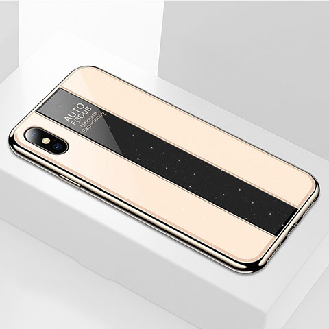 Silikon Schutzhülle Rahmen Tasche Hülle Spiegel M01 für Apple iPhone Xs Gold