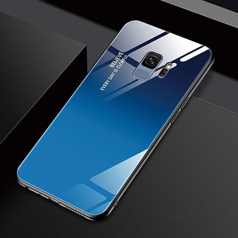 Silikon Schutzhülle Rahmen Tasche Hülle Spiegel M01 für Samsung Galaxy S9 Blau