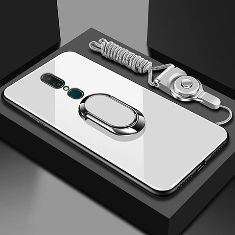Silikon Schutzhülle Rahmen Tasche Hülle Spiegel mit Fingerring Ständer für Oppo A9 Weiß