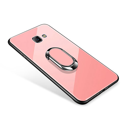 Silikon Schutzhülle Rahmen Tasche Hülle Spiegel mit Fingerring Ständer für Samsung Galaxy On7 (2016) G6100 Rosegold