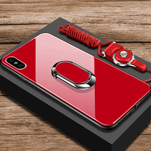 Silikon Schutzhülle Rahmen Tasche Hülle Spiegel mit Fingerring Ständer für Xiaomi Mi 8 Pro Global Version Rot