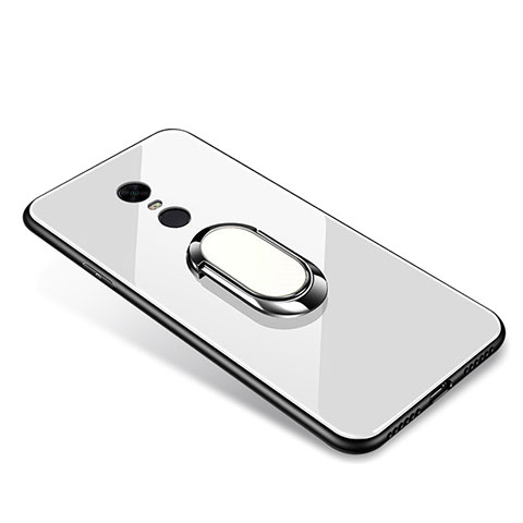 Silikon Schutzhülle Rahmen Tasche Hülle Spiegel mit Fingerring Ständer für Xiaomi Redmi Note 5 Indian Version Weiß