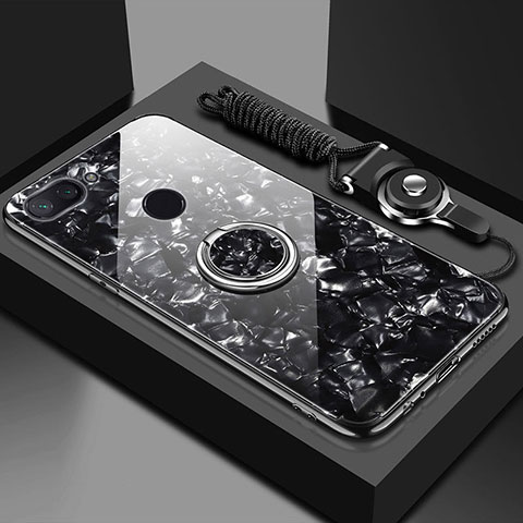 Silikon Schutzhülle Rahmen Tasche Hülle Spiegel mit Magnetisch Fingerring Ständer A01 für Xiaomi Mi 8 Lite Schwarz