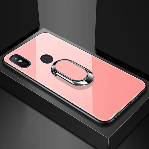 Silikon Schutzhülle Rahmen Tasche Hülle Spiegel mit Magnetisch Fingerring Ständer A01 für Xiaomi Mi A2 Lite Rosegold