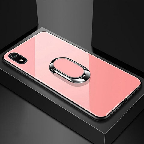 Silikon Schutzhülle Rahmen Tasche Hülle Spiegel mit Magnetisch Fingerring Ständer A01 für Xiaomi Redmi 7A Rosegold