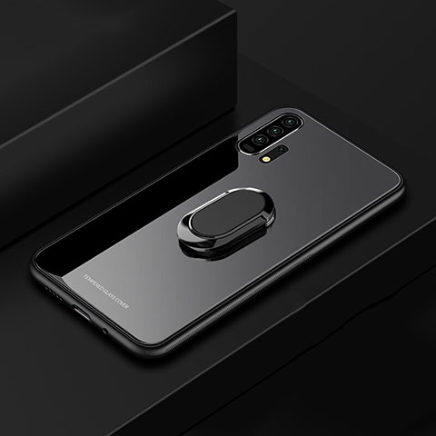 Silikon Schutzhülle Rahmen Tasche Hülle Spiegel mit Magnetisch Fingerring Ständer für Huawei Honor 20 Pro Schwarz
