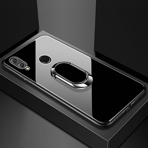 Silikon Schutzhülle Rahmen Tasche Hülle Spiegel mit Magnetisch Fingerring Ständer für Huawei Honor View 10 Lite Schwarz