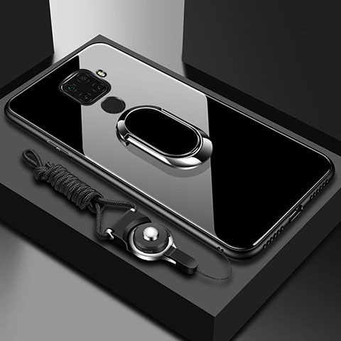 Silikon Schutzhülle Rahmen Tasche Hülle Spiegel mit Magnetisch Fingerring Ständer für Huawei Mate 30 Lite Schwarz