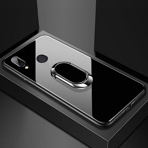Silikon Schutzhülle Rahmen Tasche Hülle Spiegel mit Magnetisch Fingerring Ständer für Huawei P20 Lite Schwarz