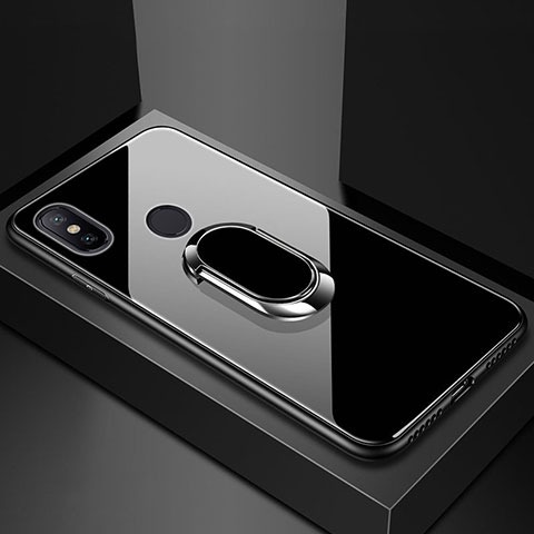 Silikon Schutzhülle Rahmen Tasche Hülle Spiegel mit Magnetisch Fingerring Ständer für Xiaomi Mi Max 3 Schwarz