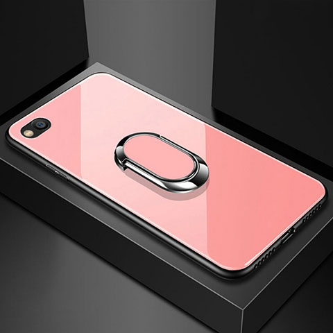 Silikon Schutzhülle Rahmen Tasche Hülle Spiegel mit Magnetisch Fingerring Ständer für Xiaomi Redmi Go Rosegold