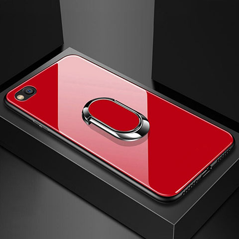 Silikon Schutzhülle Rahmen Tasche Hülle Spiegel mit Magnetisch Fingerring Ständer für Xiaomi Redmi Go Rot