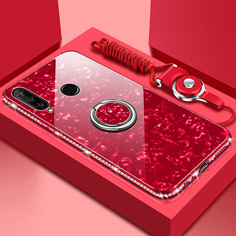 Silikon Schutzhülle Rahmen Tasche Hülle Spiegel mit Magnetisch Fingerring Ständer T01 für Huawei Honor 20 Lite Rot