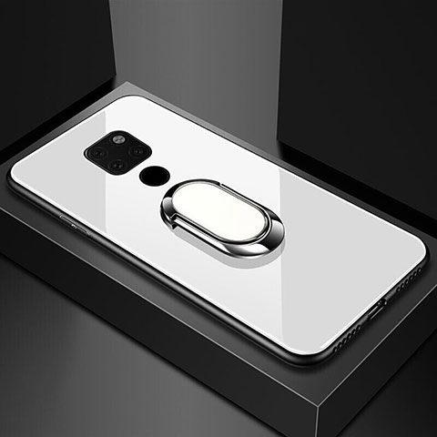 Silikon Schutzhülle Rahmen Tasche Hülle Spiegel mit Magnetisch Fingerring Ständer T01 für Huawei Mate 20 X 5G Weiß