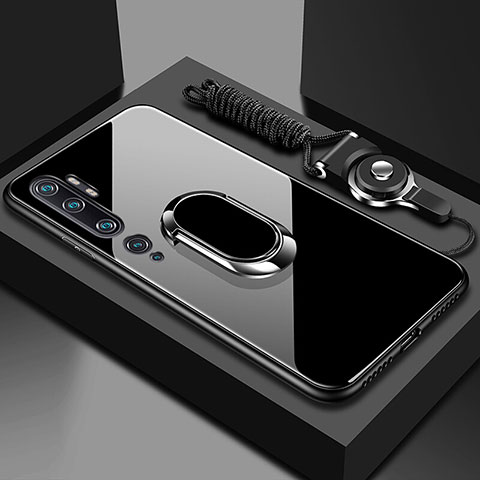 Silikon Schutzhülle Rahmen Tasche Hülle Spiegel mit Magnetisch Fingerring Ständer T01 für Xiaomi Mi Note 10 Schwarz
