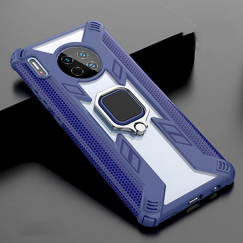 Silikon Schutzhülle Rahmen Tasche Hülle Spiegel mit Magnetisch Fingerring Ständer T02 für Huawei Mate 30 Blau