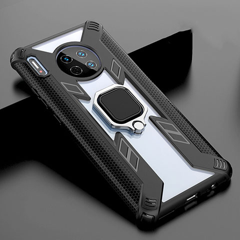 Silikon Schutzhülle Rahmen Tasche Hülle Spiegel mit Magnetisch Fingerring Ständer T02 für Huawei Mate 30 Pro Schwarz